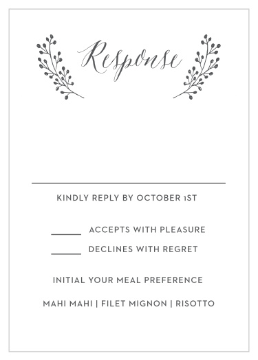 Gather a headcount for everyone that plans to attend your wedding ceremony with our Floral Calligraphy Response Cards.