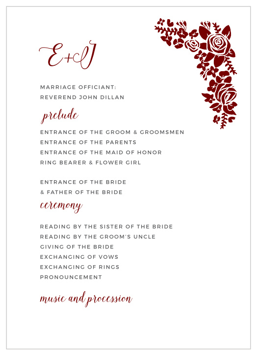 Share your wedding information in whimsical beauty with our Botanical Corners Wedding Programs.