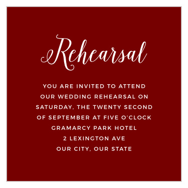 Share your wedding information in whimsical beauty with our Botanical Corners Rehearsal Cards.