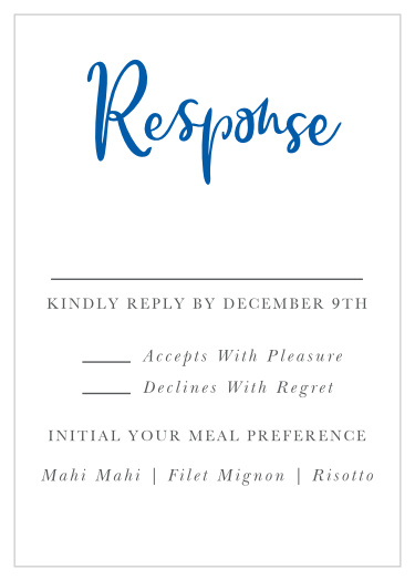 Tally up every friend and family member that plans to attend your wedding ceremony with the minimalist look of our Casual Script Response Cards.