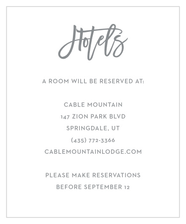 Inform out-of-town friends and family where you have booked a block of rooms with the minimalist look of our Marker Script Accommodation Cards.
