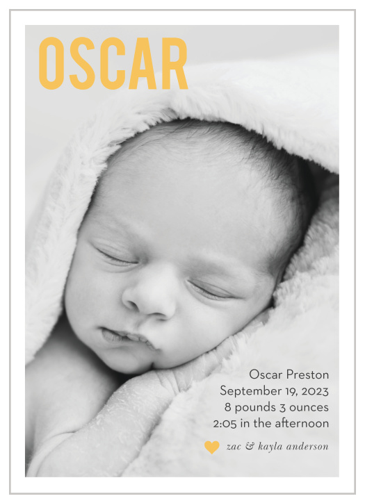 Inform friends and family that your bundle of joy has arrived with our Sweetly Framed Birth Announcements.