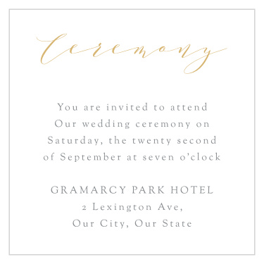 Invite your closest family and friends to come and witness your greatest moment, with our Smooth Intrigue Ceremony Cards!