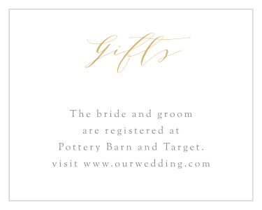 Let your friends and family know of the locations that you've chosen for your wedding registries, by including our Smooth Intrigue Registry Cards in your suite!