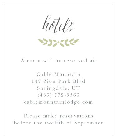 Inform out-of-town friends and family where you have booked a block of rooms with our Blushing Foliage Accommodation Cards.