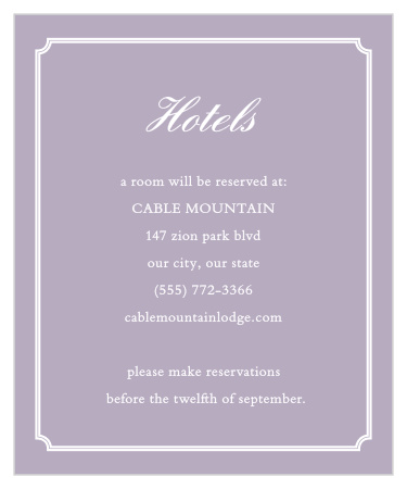 Recommend your favorite local hotels to out-of-town loved ones with the rustic look of our Framed Wreath Accommodation Cards. 