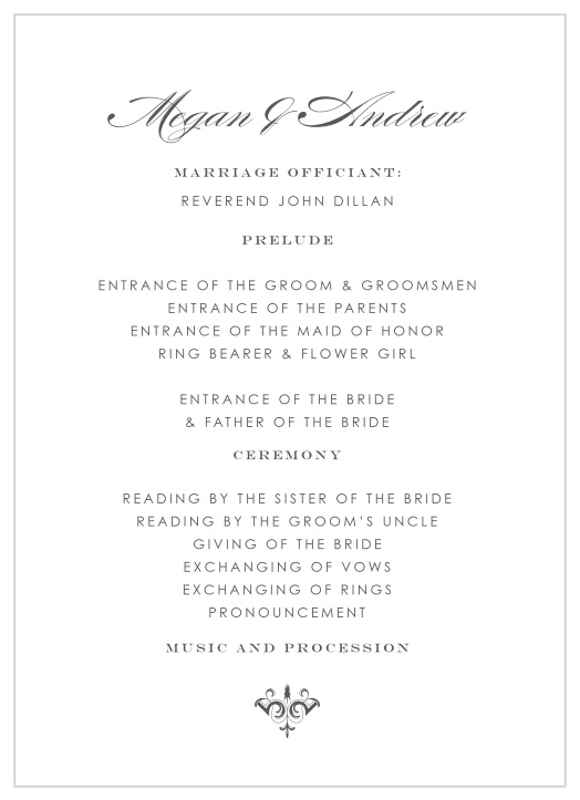 Hand out our Scripted Elegance Wedding Programs at your big day so your guests can follow along with the proceedings of your ceremony!