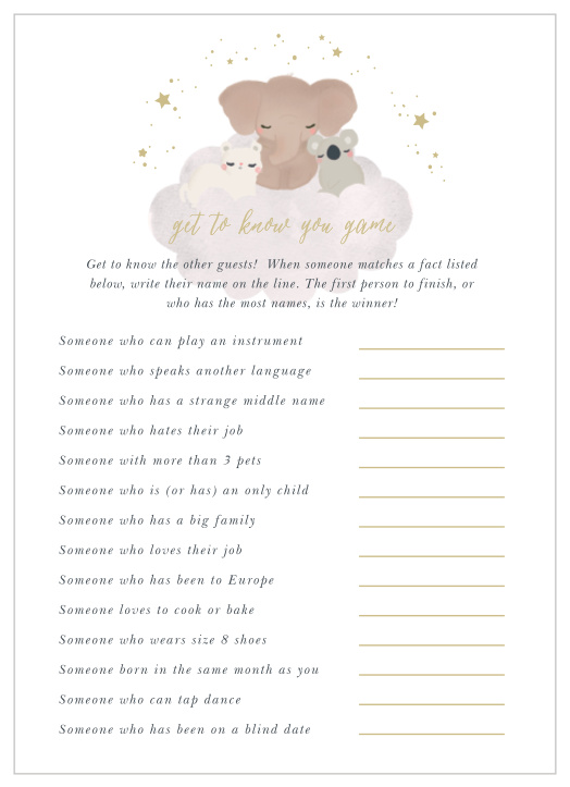 Turn conversation into a friendly competition with our gorgeous Starry Animals Get to Know You Game.