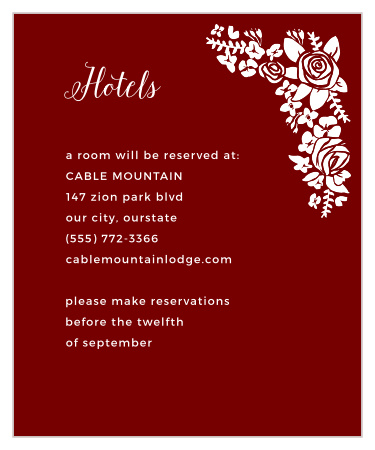 Share your wedding information in whimsical beauty with our Botanical Corners Accommodation Cards.