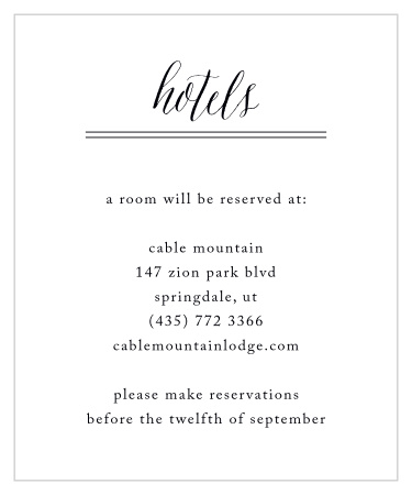 Our Rustic Heart Accommodation Cards display your suggestions to out-of-town friends and family.