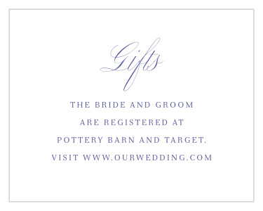 Let your guests know where you've chosen to have your registries, by including our Romantic Swirls Registry Cards in your wedding suite!