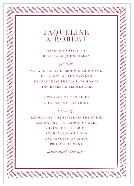 Our Handdrawn Frame Wedding Programs walk friends and family through your marriage ceremony.