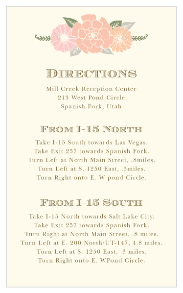 Guide your loved ones easily to your event's venue by providing our Blossoming Antlers Direction Cards in your wedding suite!