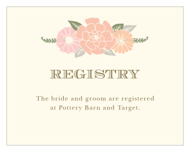 Let your wedding guests know where your registries will be located, by sharing the information on our Blossoming Antlers Registry Cards!
