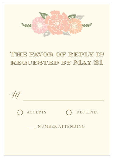 Easily gather your guest list with the straightforward form of our rustic Blossoming Antlers Response Cards!