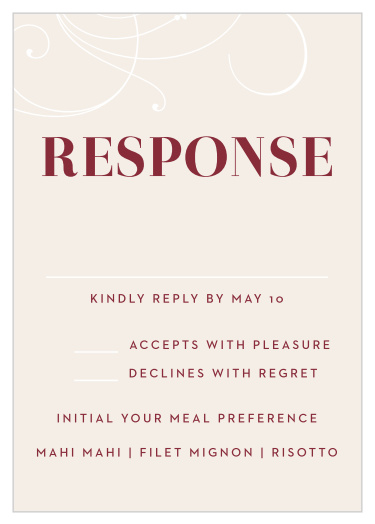 Gather a headcount of everyone that plans to attend your wedding with our Bold Swash Response Cards.