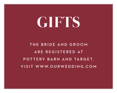 Let friends and family know where you would like your wedding gifts from with our Bold Swash Registry Cards.