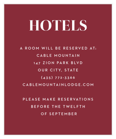 Bold Swash Accommodation Cards inform out-of-town friends and family where you have booked a block of rooms.