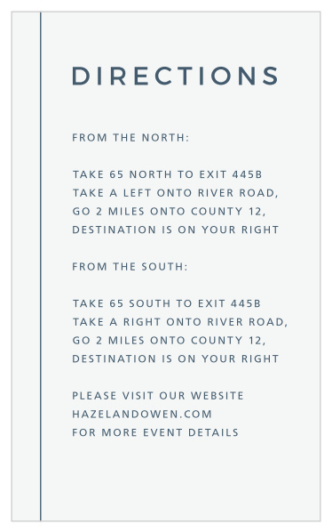 Share your wedding information in minimalist style with our Modern Stack Direction Cards.