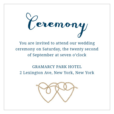 Make sure your loved ones know when and where they will get to witness your most anticipated moment, with our Anchors Away Ceremony Cards!