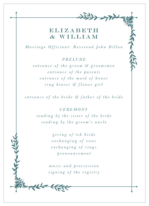 Our Garden Frame Wedding Programs keep friends and family updated during the ceremony.