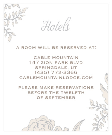 Share your wedding information in exquisite style with our Enveloped Peonies Accommodation Cards.