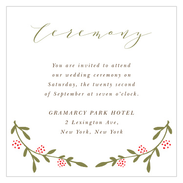 Make sure that your loved ones know that they are invited to attend your most anticipated moment, with our Lavish Berries Ceremony Cards!