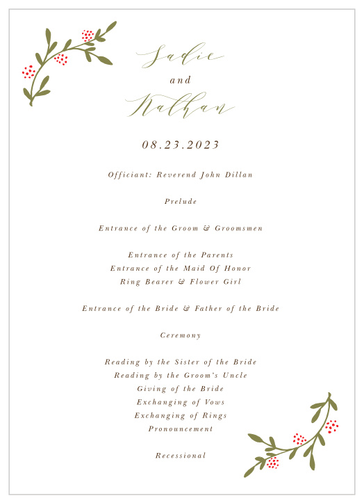 Choose to have our Lavish Berries Wedding Programs available at your event, so your guests can follow along throughout the proceedings!