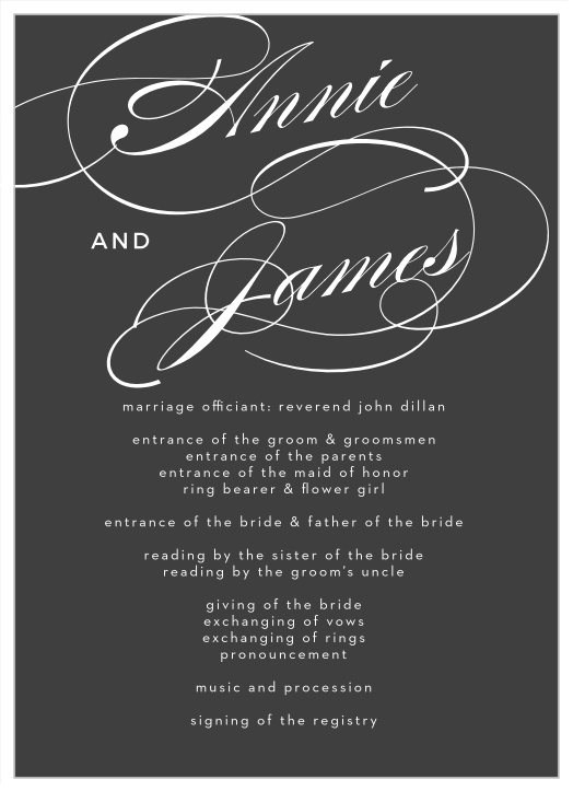 Walk friends and family through your marriage ceremony with our Simplicity Swirls Wedding Programs.
