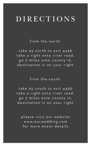 Guide friends and family to your wedding venue with ease when you send out our Simplicity Swirls Directions Cards.