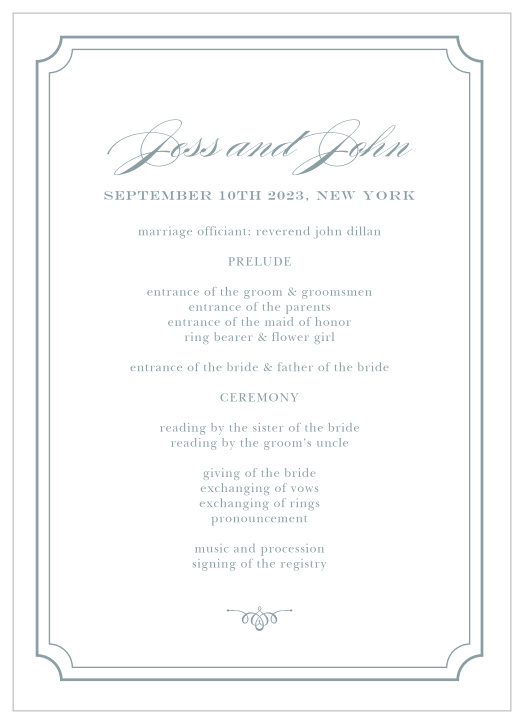 Share your wedding information in style with our Ornate Calligraphy Wedding Programs.