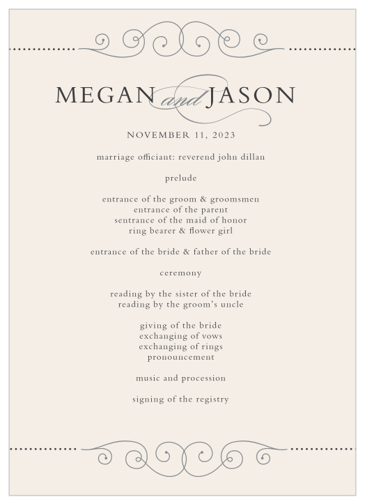 Your guests are sure to feel even more a part of your ceremony when you provide our Swirl Frame Wedding Programs at the event!