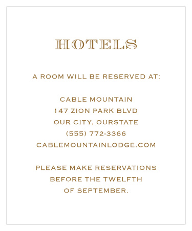 Share your wedding information in style with our Antique Frame Accommodation Cards.