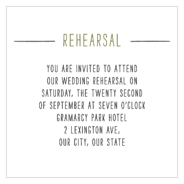 Gather friends and family the night before with our Chalkboard Inscription Rehearsal Cards to be sure your wedding goes smoothly. 