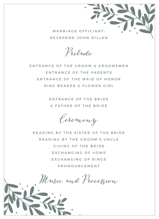 Share your wedding information in style with our Garden Leaves Wedding Programs.