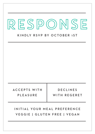 Our Boldly Outlined Response Cards tally up all the friends and family that plan to take part in your special day.