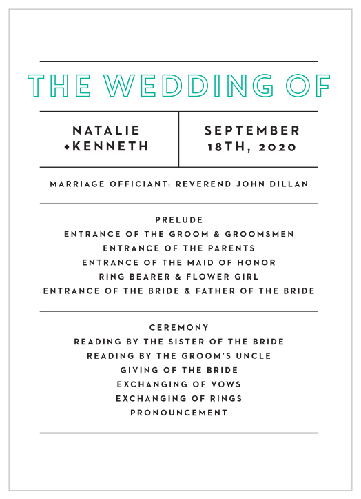 Our Boldly Outlined Wedding Programs keep family and friends informed throughout your ceremony.