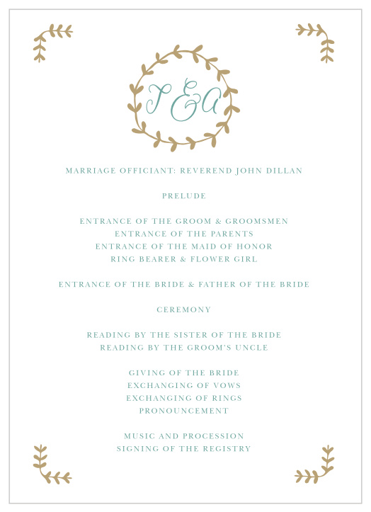 Have our Swell Fronds Wedding Programs available at your event so your guests can follow along with the proceedings of the day!