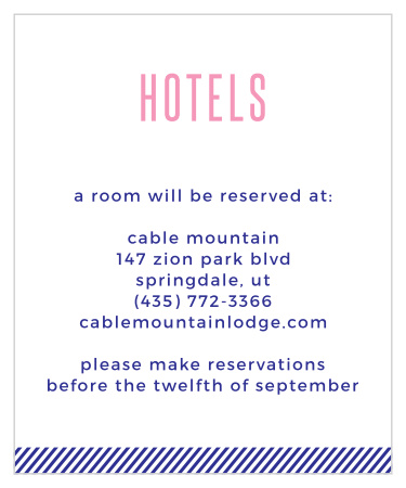 Make sure your wedding guests know where they will be staying while they're in town for your event, with our Masterly Charm Accommodation Cards!