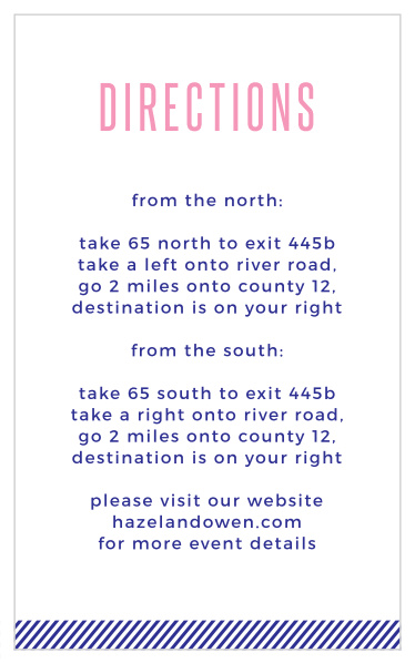 Include our Masterly Charm Direction Cards in your wedding suite so your out-of-town guests can easily navigate to your venue!