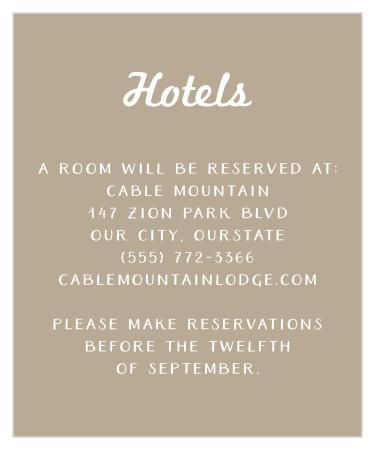 Inform family and friends where you have booked a block of rooms with our Rustic Antlers Accommodation Cards.