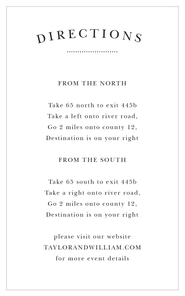 Include our Chic Vintage Direction Cards in your wedding suite, to assist your guests in their travels to your venue!