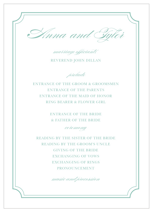 Walk family and friends through your marriage ceremony with our Simple Frame Wedding Programs.