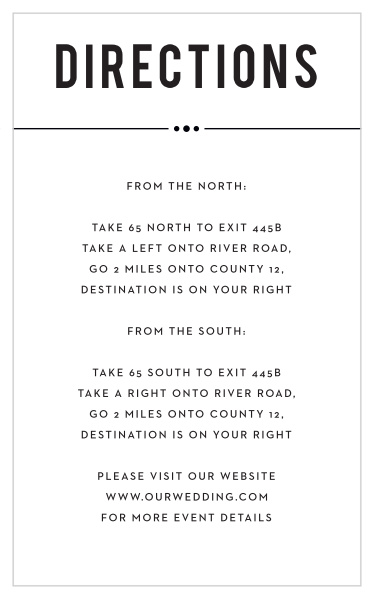 Guide family and friends to your wedding venue with ease when you send out our Eternal Playbill Direction Cards.