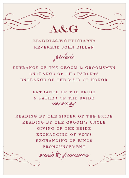 Share your wedding information in style with our Scrolled Frame Wedding Programs.