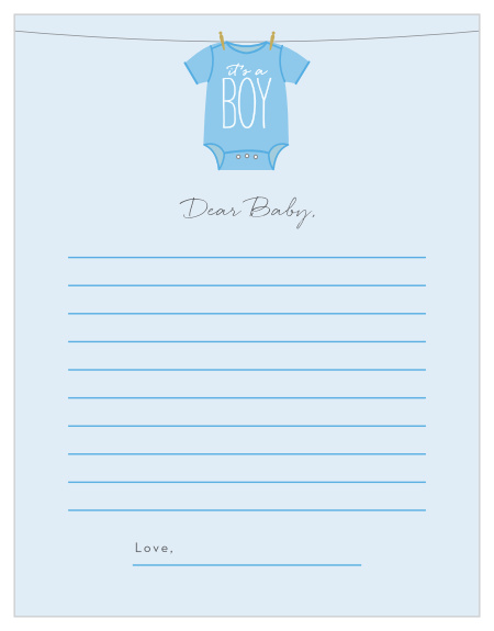 Collect the sweet sentiments and tender thoughts of your friends and family with our stunning Boy Onesie Clothesline Letter to Baby.