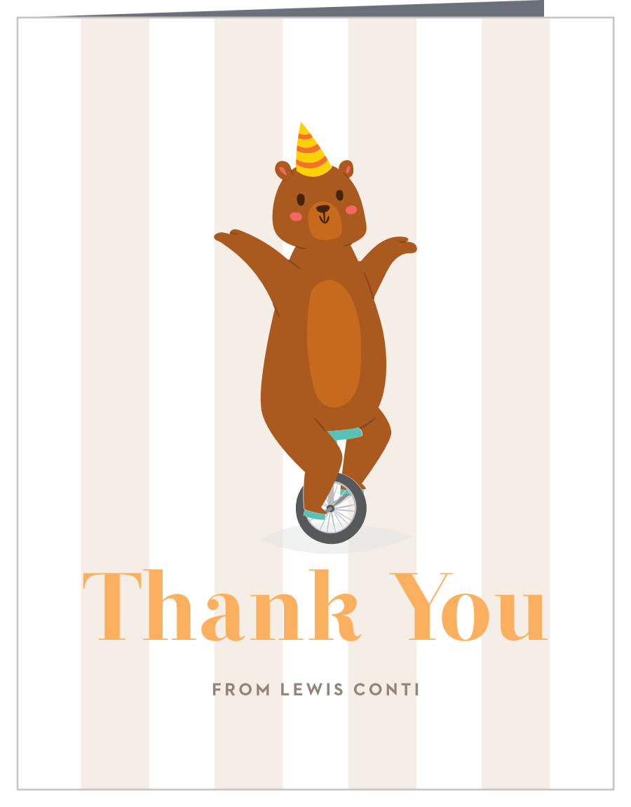 Bear Unicycle First Birthday Thank You Cards