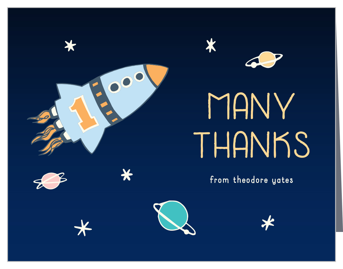 Spaceship Blast-Off First Birthday Thank You Cards