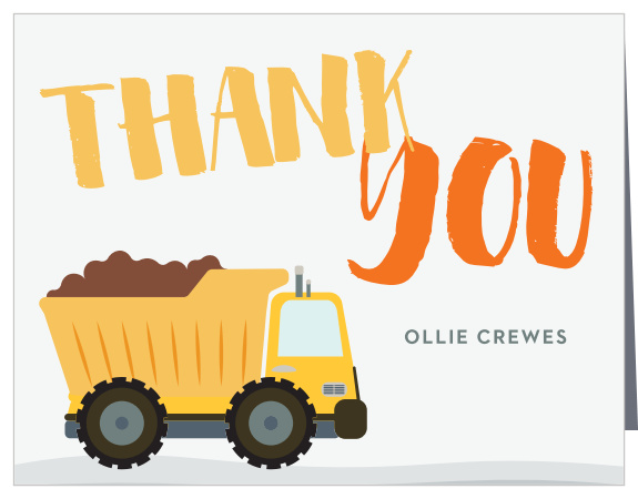 Thank your child's party guests for celebrating with them, using our Dump Truck First Birthday Thank You Cards!