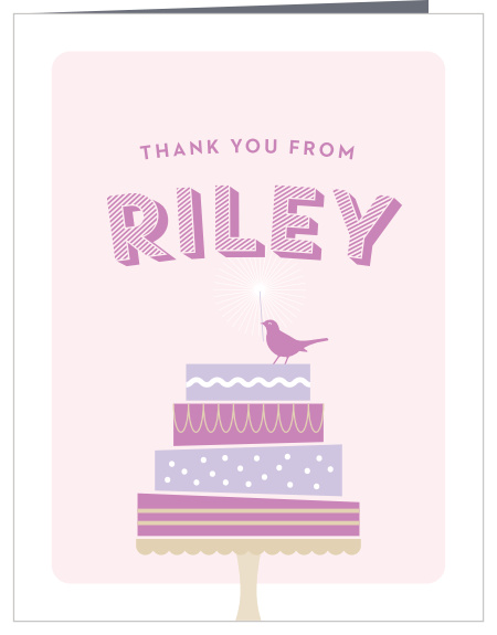 Thank your loved ones for celebrating your child's first year with them, using our Little Birdie Cake First Birthday Thank You Cards!